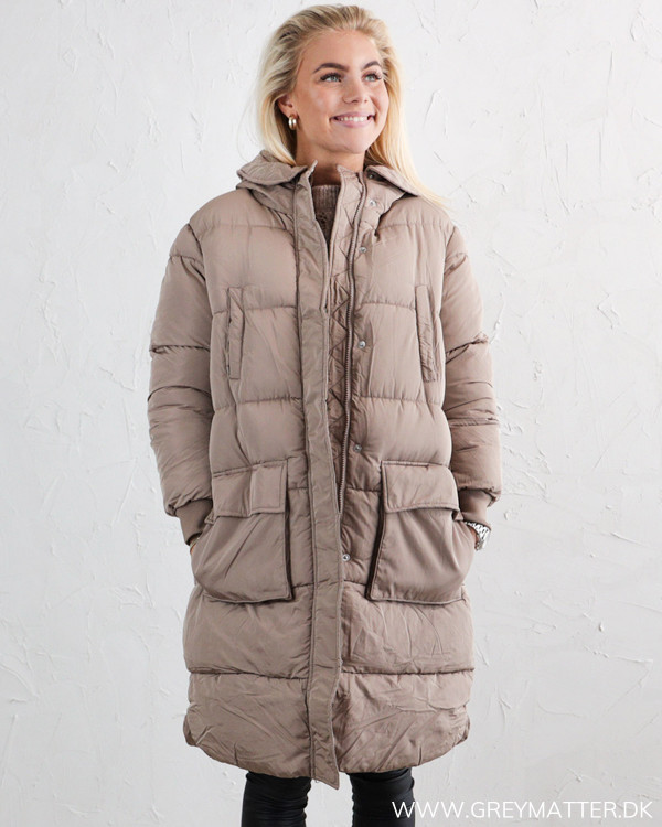 Pieces Pcsevigne Taupe Gray Padded Jacket