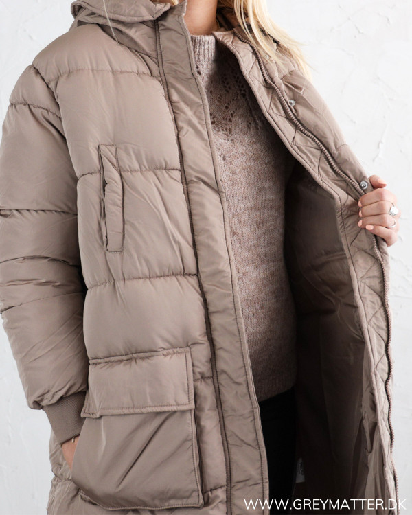 Pieces Pcsevigne Taupe Gray Padded Jacket