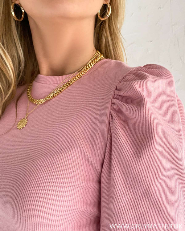 Pieces bluse i lyserød med puf